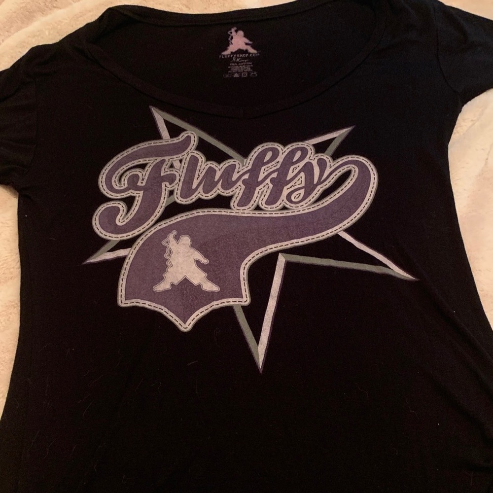 Gabriel Iglesias Fluffy Shirt: Ladies V-Neck XL. Black Short Sleeve Tee